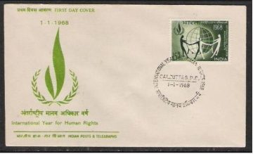 First Day Cover 01 Jan 1968 International Year For Human Rights (Fdc-1968) (Spots/Hinged/Slightly Damaged/Paper Stuck)