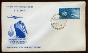 First Day Cover 01 Feb 1968 2Nd United Nations Conference On Trade And Development, New Delhi (Fdc-1968) (Spots/Hinged/Slightly Damaged/Paper Stuck)