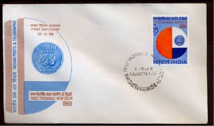 First Day Cover 31 Mar.'68 First Triennale,New Delhi. (fdc-1968) | Indian Postage Stamps | Indian Coins | Old Indian Currency | Rare Indian Coins | Numismatic Collection India