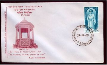 First Day Cover 27 Oct 1968 Birth Centenary Of Sister Nivedita(social Reformer And Indophile) (fdc-1968) (spots/hinged/slightly Damaged/paper Stuck)