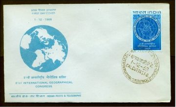 First Day Cover 01 Dec 1968 21St International Geographical Congress, New Delhi (Fdc-1968) (Spots/Hinged/Slightly Damaged/Paper Stuck)