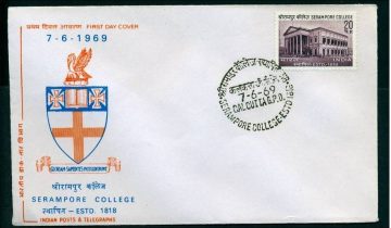 First Day Cover 07 Jun 1969 150th Anniversary of Serampore College, West Bengal (Fdc-1969) (Spots/Hinged/Slightly Damaged/Paper Stuck)