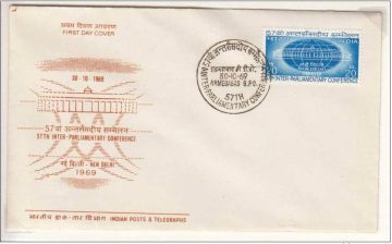 First Day Cover 30 Oct 1969 57th Inter-parliamentary Conference, New Delhi (fdc-1969) (spots/hinged/slightly Damaged/paper Stuck)
