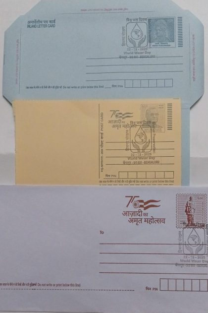 World Water Day-Glacier Preservation Special cancellation on Postal stationary Envelope, Inland letter & Post Card Released on 22-03-2025