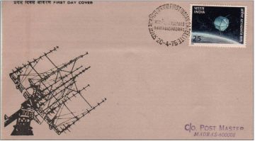 First Day Cover 20 Apr 1975 Launch Of First Indian Satellite (Fdc-1975) (Spots/Hinged/Slightly Damaged/Paper Stuck)