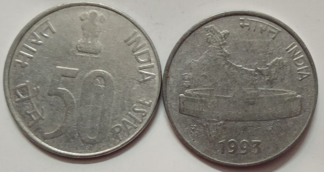 50 PAISE (Map)-1993-USED_1 N0 (KOLKATTA MINT)