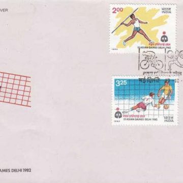 First Day Cover 19 Nov. '82 IX Asian Games New Delhi. (6th Issue).(FDC-1982) (Spots/hinged/slightly damaged/Paper Stuck)