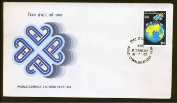 First Day Cover 18 Jul 1983 World Communication Year (Fdc-1983) (Spots/Hinged/Slightly Damaged/Paper Stuck)