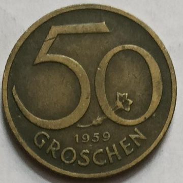 Austria 50 Groschen Coin 1959 (used)