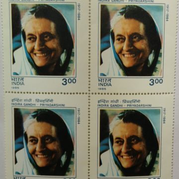 Indira Gandhi - Priyadarshini. Personality, Politician, Prime Minister, Indian National Congress, Anniversary, People Rs. 3 (Block of 4 stamp)