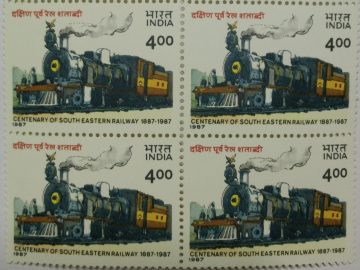Centenary of South Eastern Railway Railway, ZE Type Narrow Gauge Locomotive on Gondia-Nagpur(Block of 4 stamp)