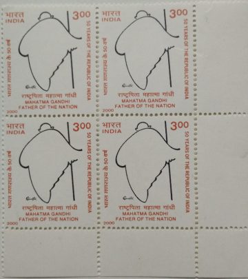 50th Anniv.of Republic: Tribute to Mahatma Gandhi (Block of 4 stamp)