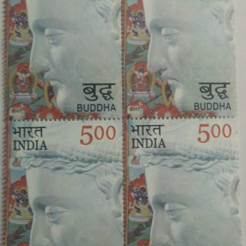 2550 Years of mahaparinirvana of The Buddha, Prince siddhartha statue of Gandhara Period (Hinged Block of 4)