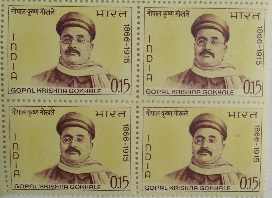 09 May 66 Gopal Krishna Gokhale. Personality, Freedom Fighter, Indian National Congress, 15 P. (Hinged Block of 4)