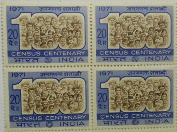 Census Centenary. Census, Centenary, Population, 100 Figure, 20 P.(Hinged Block of 4)