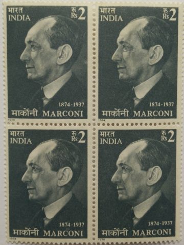 Guglielmo Marconi. Personality, Inventor, Electrical Engineer, Entrepreneur, Businessman, Radio Transmission, Wireless, Signal, Rs. 2 (Hinged Block of 4)