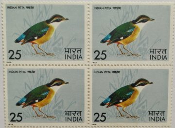 Indian Pitta. Bird, Indian Pitta, Pitta Brachyura, Passerine, 25 P. (Hinged Block of 4)