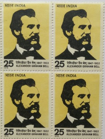 Alexander Graham Bell. Personality, Scientist, Inventor, Engineer, Innovator, Telephone, 25 P. (Hinged Block of 4)