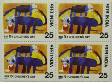 Childrens Day. Childrens Day, Painting, Cat, (Block of 4 stamp)