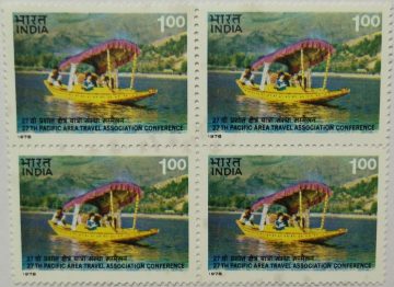 27th Pacific Area Travel Association Conference. Lake, Boat, Shikara, Association, Conference, Travelz , Rs. 1 (Block of 4 stamp)