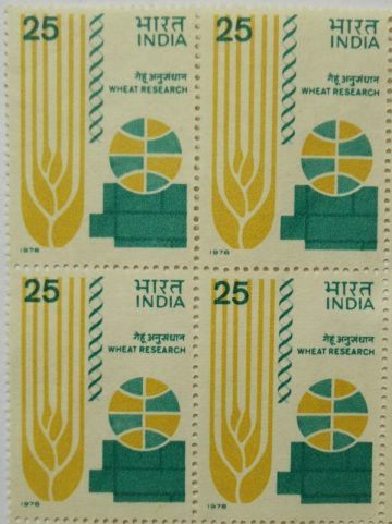 Wheat Research Symposium. Wheat, Research, Symposium, Globe, Genetic Helix, 25 P. (Block of 4 stamp)
