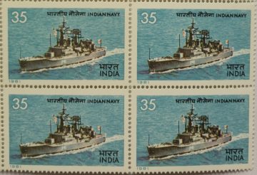 Indian Navy Day. Navy, Defence, I.N.S. Taragiri, Frigate, Sea, 35 P. (Block of 4 stamp)
