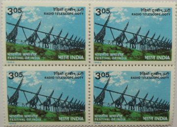Festival of India - Radio Telescope, Ooty. Science, Technology, Radio Telescope, Parabolic Cylinder,Rs. 3.05 (Block of 4 stamp)