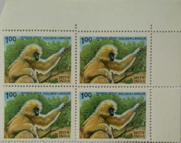 Indian wildlife: Golden Langur (Block of 4 stamp)