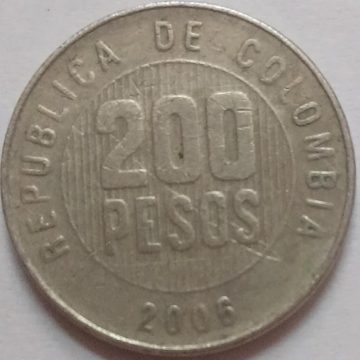 COLOMBIA  200 Pesos Coin 2006 used