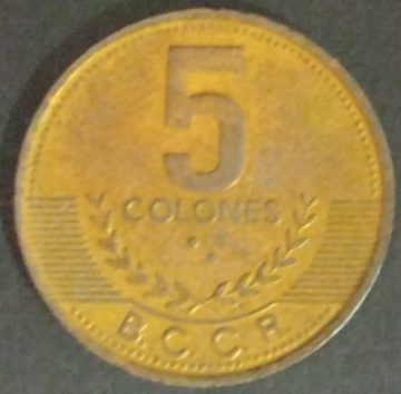 COSTA RICA(Central America) 5 COLONES 2001 (used)