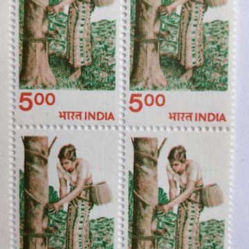 6th Series Rubber Tapping -Rs.5(Df-Block of 4)