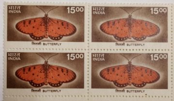 9th Series Butterfl-Rs.15 (Df-Block of 4)