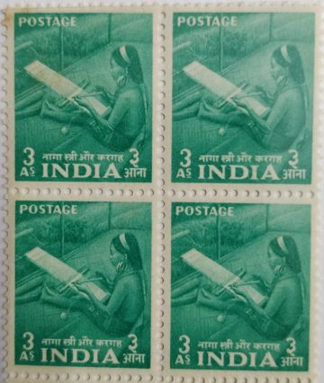 2nd Series Naga Woman at a Handloom -3a (Df-Block of 4)