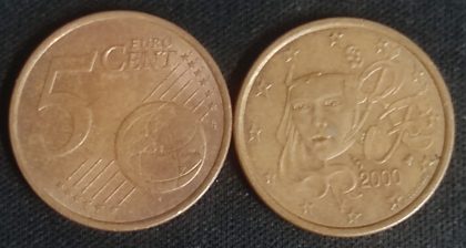 5 Cent EURO  2000_(used) | Indian Postage Stamps | Indian Coins | Old Indian Currency | Rare Indian Coins | Numismatic Collection India