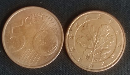 5 Cent EURO  2008_(used) | Indian Postage Stamps | Indian Coins | Old Indian Currency | Rare Indian Coins | Numismatic Collection India