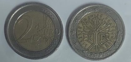 2 EURO 2001_Liberte Egalite Fraternite Coin  (used) | Indian Postage Stamps | Indian Coins | Old Indian Currency | Rare Indian Coins | Numismatic Collection India