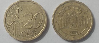 20 EURO Cent Austria Coin 2002 (used) | Indian Postage Stamps | Indian Coins | Old Indian Currency | Rare Indian Coins | Numismatic Collection India