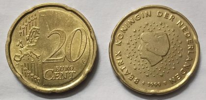 20 Cent EURO 1999 (used) | Indian Postage Stamps | Indian Coins | Old Indian Currency | Rare Indian Coins | Numismatic Collection India