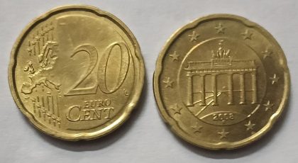 20 Cent EURO 2008 (used) | Indian Postage Stamps | Indian Coins | Old Indian Currency | Rare Indian Coins | Numismatic Collection India