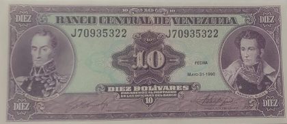 VENEZULA Currency 10 Bolivares 1990 (UNC) | Indian Postage Stamps | Indian Coins | Old Indian Currency | Rare Indian Coins | Numismatic Collection India