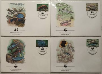 World Wide Fund For Nature Grenada Flame Back Cherub Fish 1984 Set of 4 (Foreign FDC)