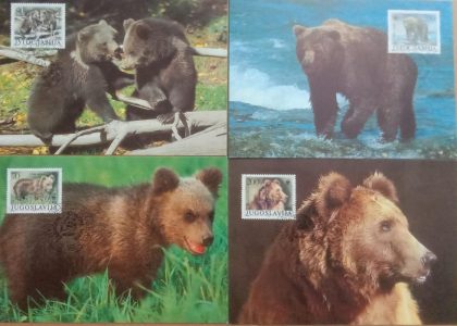 World Wide Fund For Nature Brown Bear  Set of 4 (Maxim Card) | Indian Postage Stamps | Indian Coins | Old Indian Currency | Rare Indian Coins | Numismatic Collection India