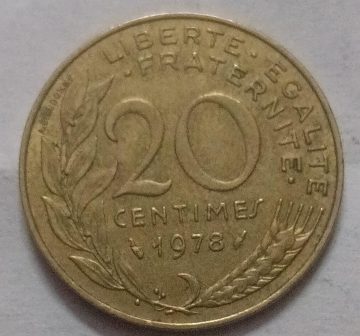 20 Centimes 1978 Liberte Egalite Fraternite (used)