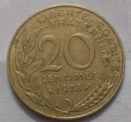 20 Centimes 1978 Liberte Egalite Fraternite (used) | Indian Postage Stamps | Indian Coins | Old Indian Currency | Rare Indian Coins | Numismatic Collection India