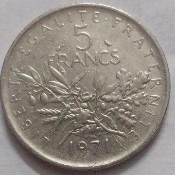 5 Francs 1971 Liberte Egalite Fraternite (used)