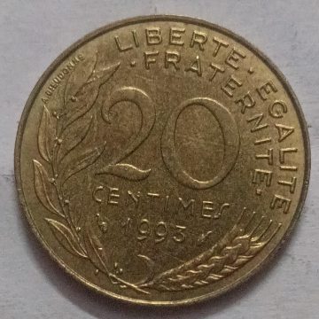 20 Centimes 1993 Liberte Egalite Fraternite (used)