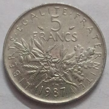 5 Francs 1987 Liberte Egalite Fraternite (used)