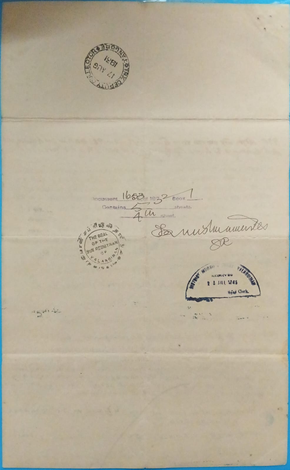 Indian stamp paper 1 rupee 8 Annas-Government of India-GEORGE V watermark "ONE RUPEE UNDER TEN"1945 - Image 2