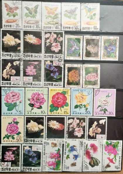 Flower & Butterflies used Stamps of Korea Set of 32 (Foreign Stamp) | Indian Postage Stamps | Indian Coins | Old Indian Currency | Rare Indian Coins | Numismatic Collection India