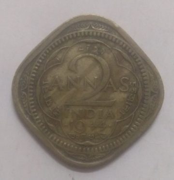 British India Coin GEORGE VI-2 ANNA 1944(used) (Nickle - Brass)(RARE)
